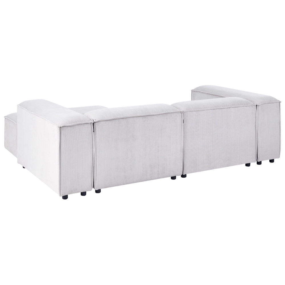 Divano angolare modulare velluto a coste bianco sporco 3 posti lato sinistro con pouf soggiorno moderno