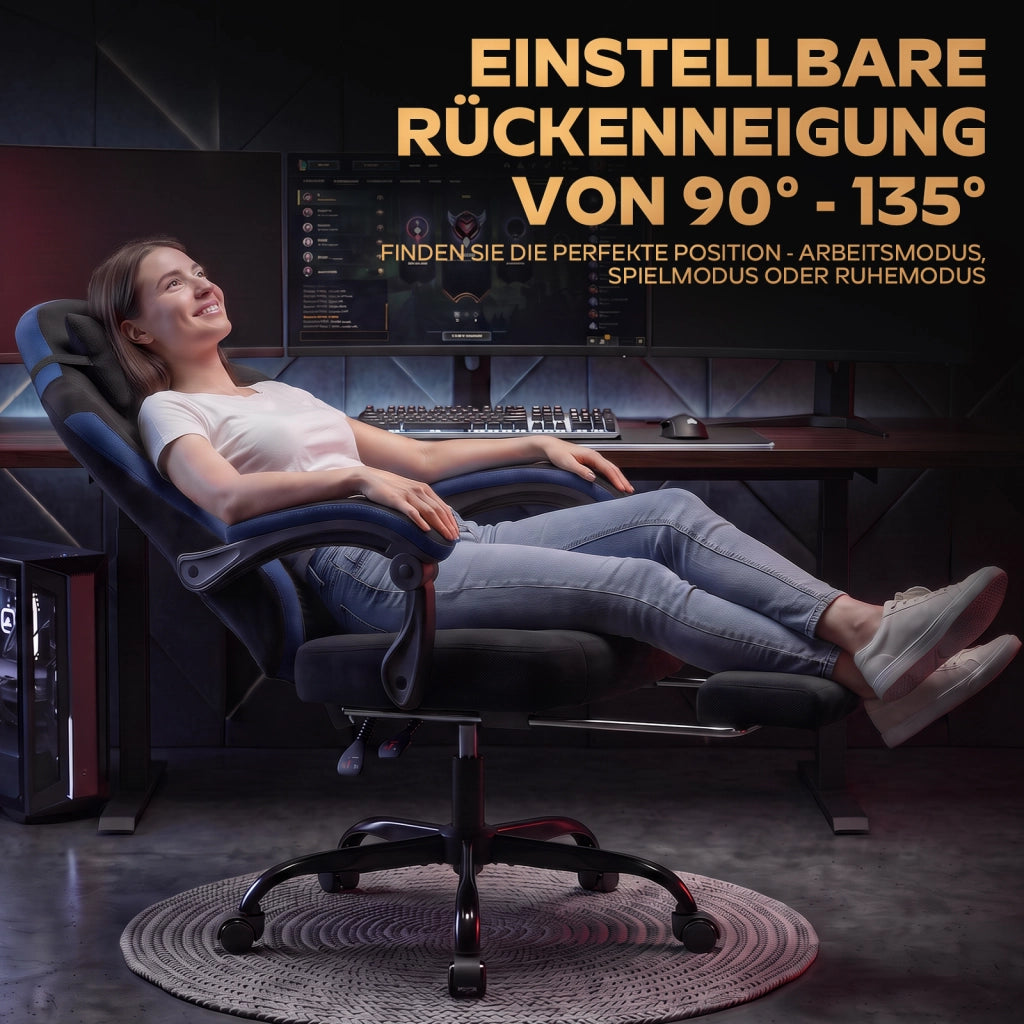 Sedia da gaming ergonomica in tessuto nero e blu