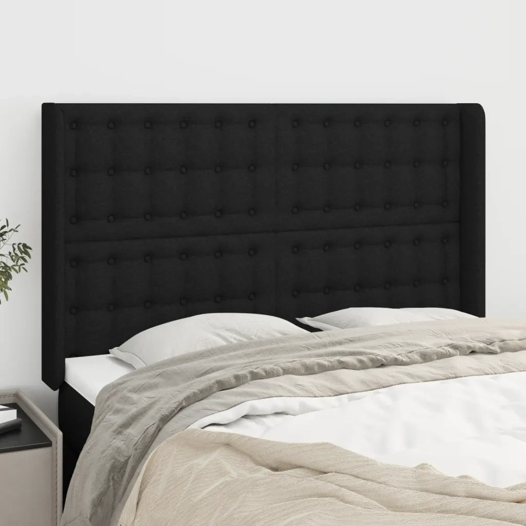Testiera | Testata ad Orecchio Nera 147x16x118/128 cm in Tessuto