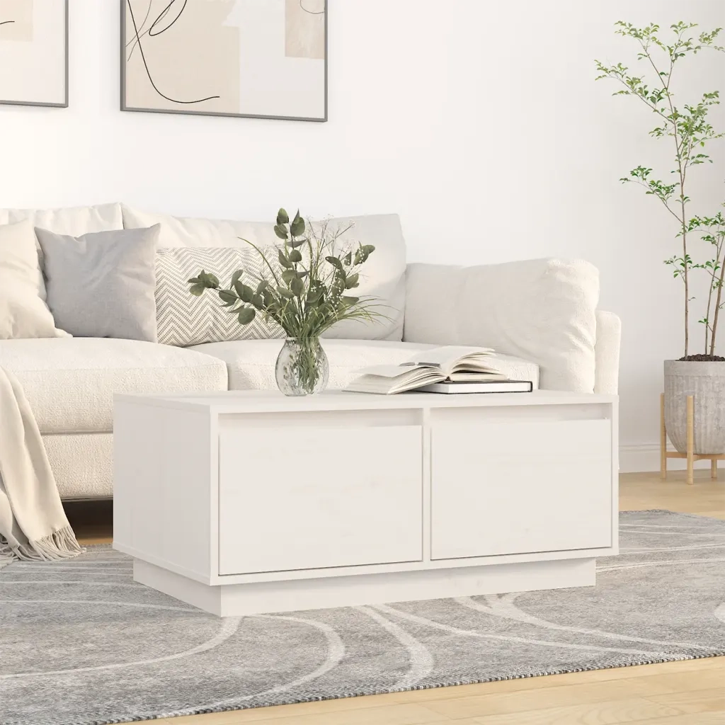 Tavolino da Salotto Bianco 80x50x35 cm Legno Massello di Pino 814440