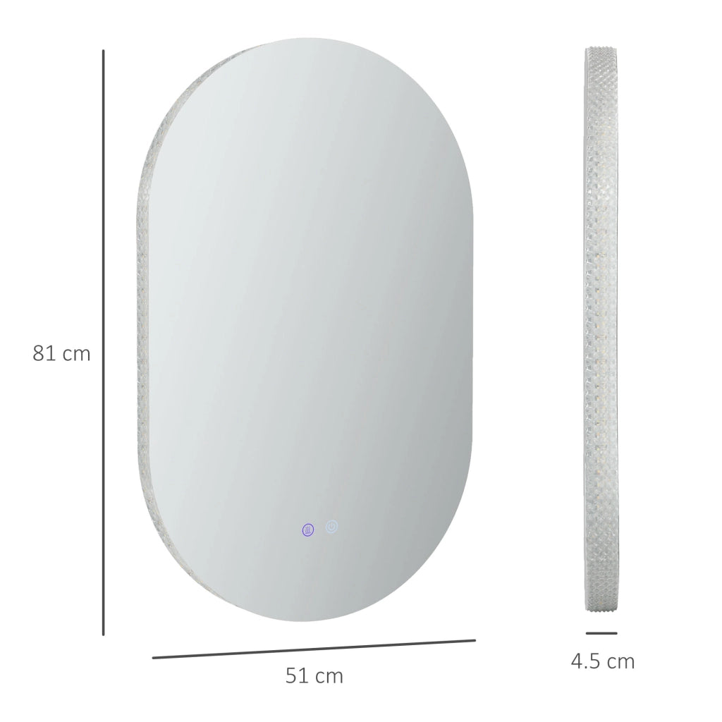 Specchio Bagno LED Antiappannamento con Luminosit¨¤ Regolabile, in Vetro e Alluminio, 81x51x4.5 cm