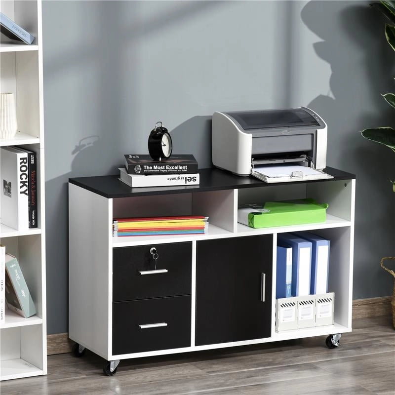 MOBILE PORTA STAMPANTE CON CASSETTI MOBILETTO MULTIUSO NERO E BIANCO