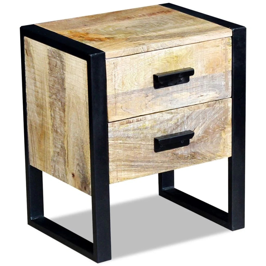 Comodino cassettiera armadio mobile ausiliario per camera da letto con 2 cassetti 43 x 33 x 51 cm legno massello di mango 1402011
