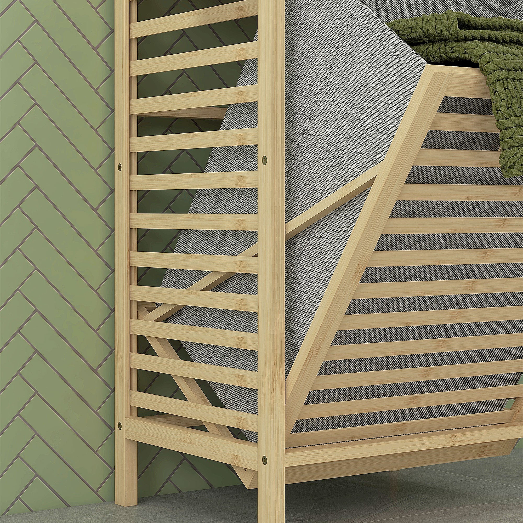 Colonna Bagno con 3 Ripiani e Cesto Portabiancheria in Tessuto 44x33x160 cm in Legno di Bambù