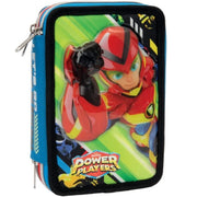 Trade Shop - Astuccio Triplo 3 Scomparti Zip 3 Piani Scuola Power Play Portapastelli -