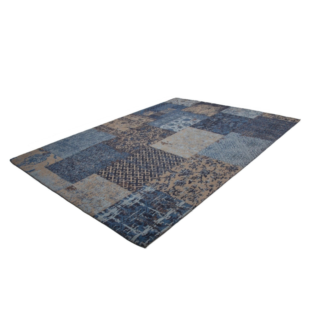 Tappeto Jacquard in cotone blu con motivo patchwork