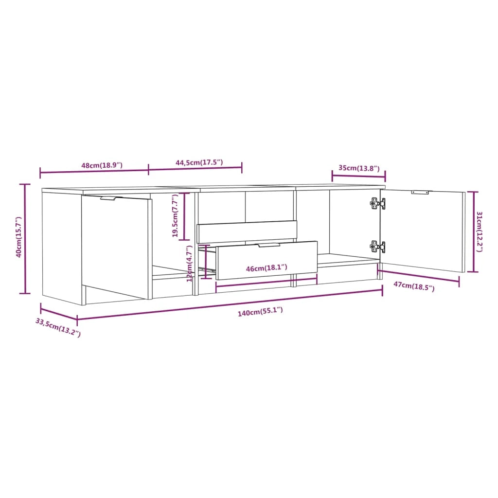 Mobile TV multimediale mensola TV credenza TV sala da pranzo soggiorno camera da letto 140 x 35 x 40 cm legno ingegnerizzato bianco 02_0025919