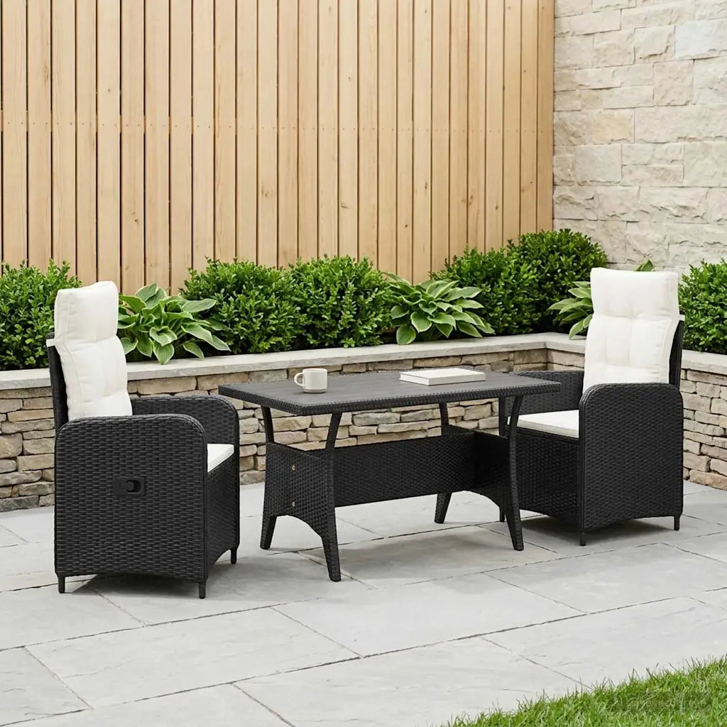Set da pranzo per esterni 3 pz Nero e Bianco Crema polyrattan 3422258