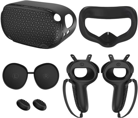 Compatibile per Van da utilizzo su Meta/Oculus Quest 2Custodia in silicone, set di cinque pezziVRAccessori: protezione manico, protezione unità di testa - nero
