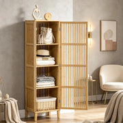 ARMADIO Portaoggetti in Bambù 40x30x140 cm Naturale con 4 ripiani