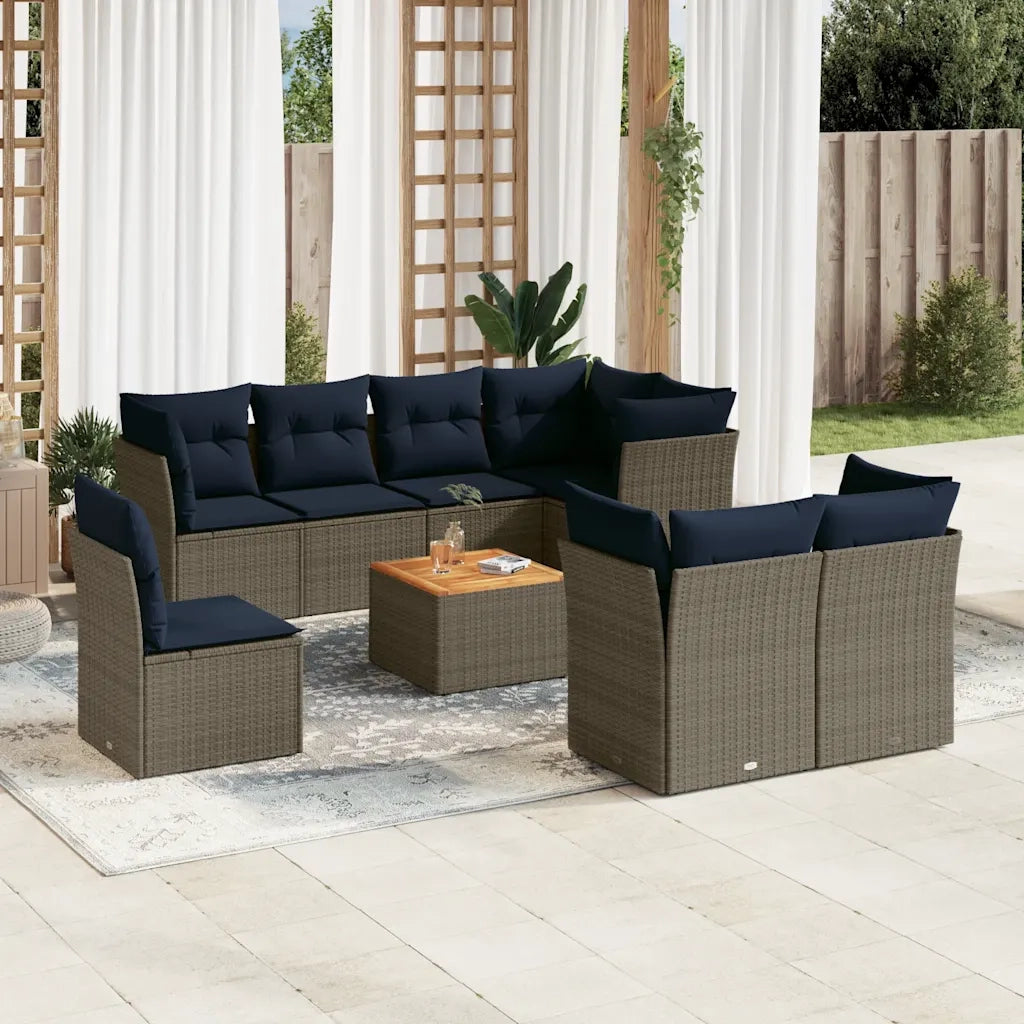 Set Divani da Giardino 9 pz con Cuscini Grigio in Polyrattan