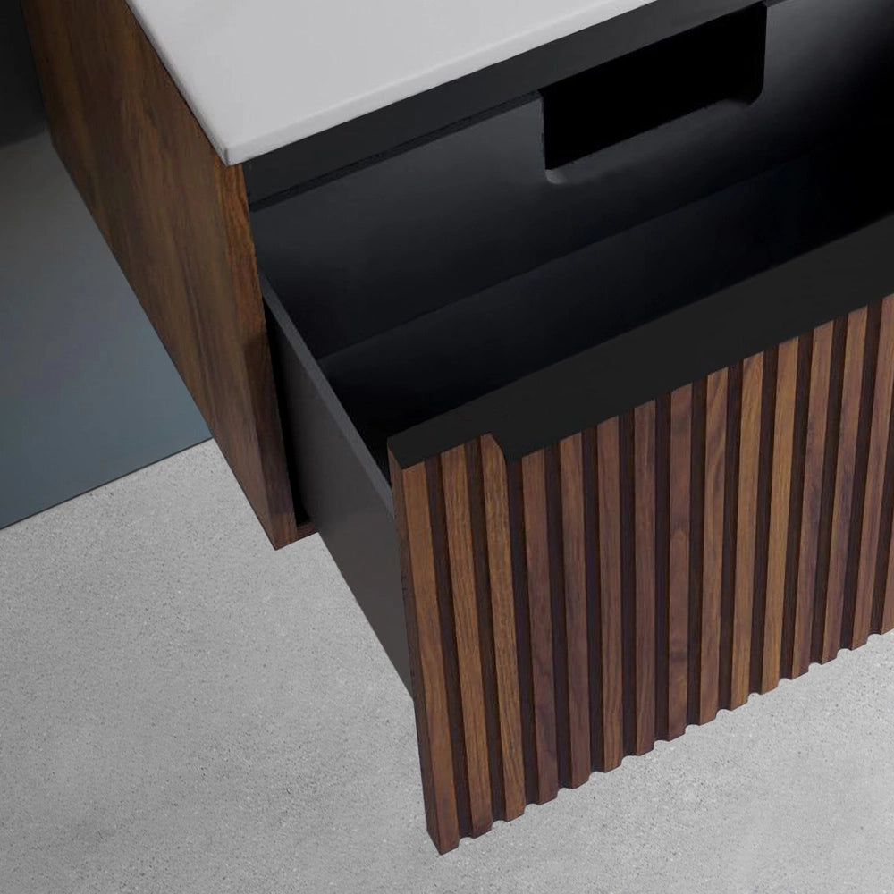 Mobile bagno sospeso 70 cm Noce Maya cannettato con cassetto lavabo Nara