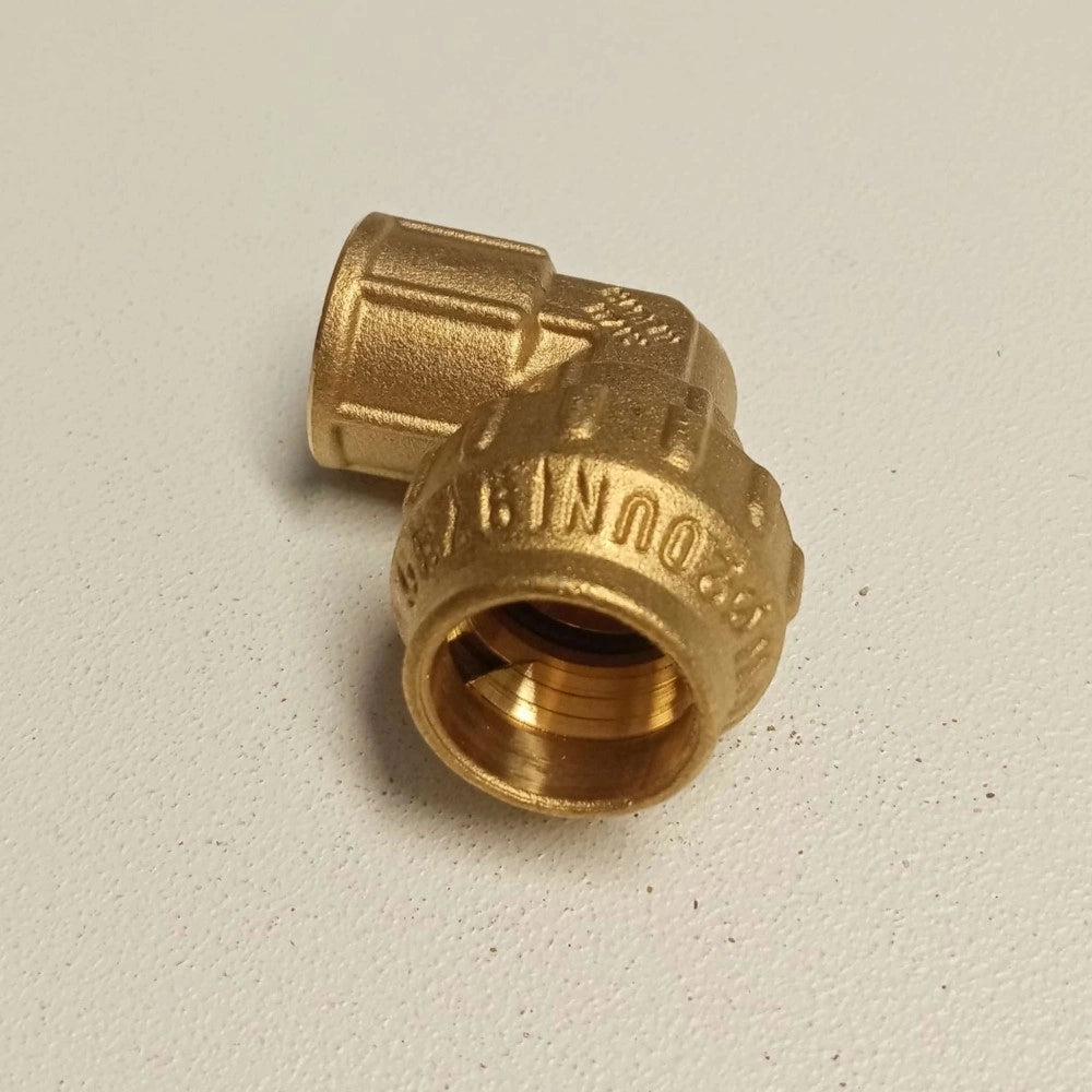 Raccordo f 25x3/4 gomito di giunzione in ottone con tenuta o-ring ed ogiva in ottone