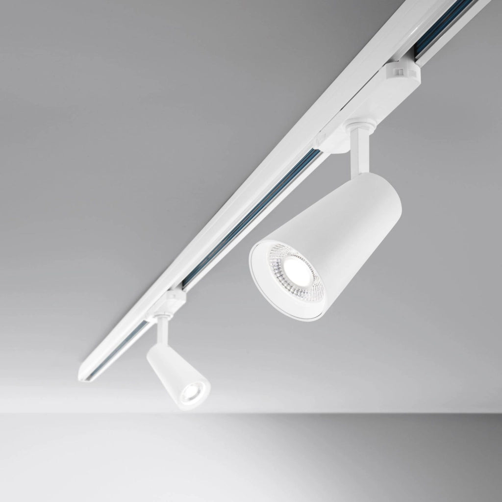 FARO BINARIO LED KONE BIANCO IN ALLUMINIO 30W 3860LM 3000K 24,5X15X10 CM.