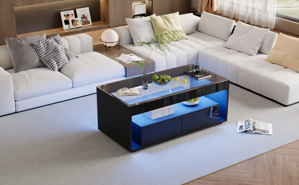 TAVOLINO DA CAFFÈ LED 100x50x40 cm Nero in truciolare e vetro temperato