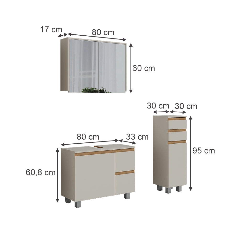 Vicco Set di mobili da bagno Cashmere/Artigianale 3 parti