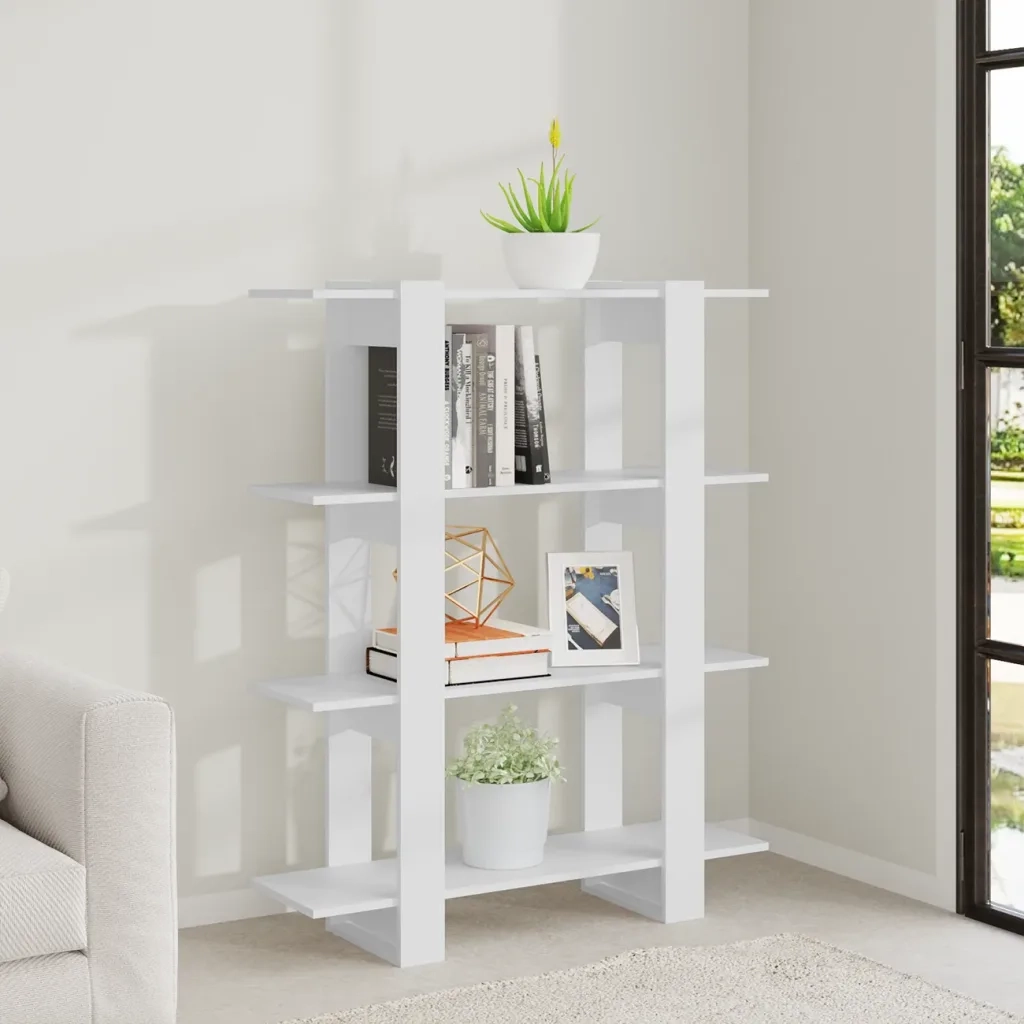 Libreria Divisorio-Scaffale per Libri-Mobile di Stoccaggio Bianco 100x30x123,5 cm