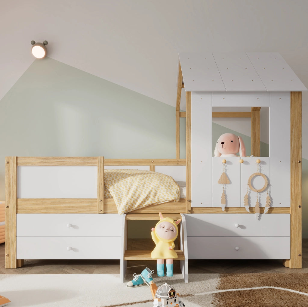 Letto a casetta semialto per bambini 90x200 cm bianco naturale