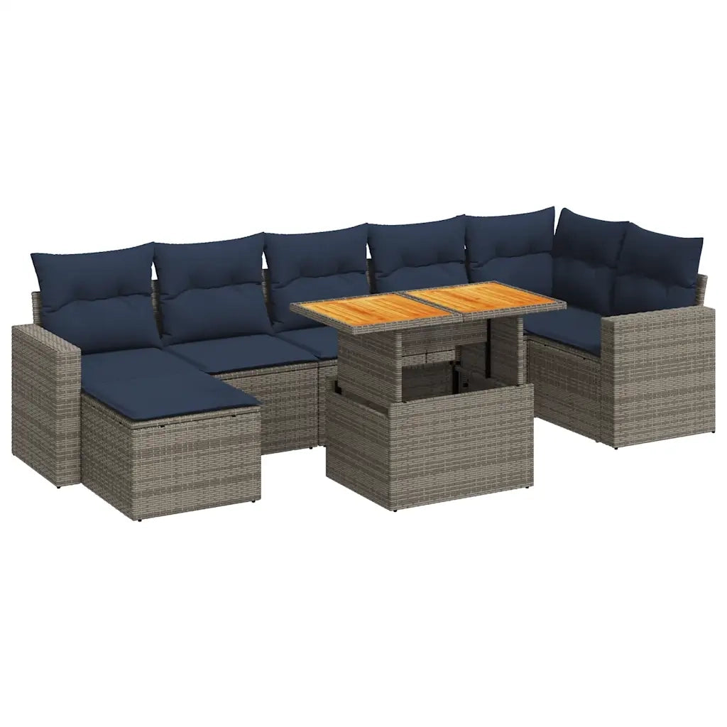 Set Divano da Giardino 8 pz con Cuscini Grigio in Polyrattan
