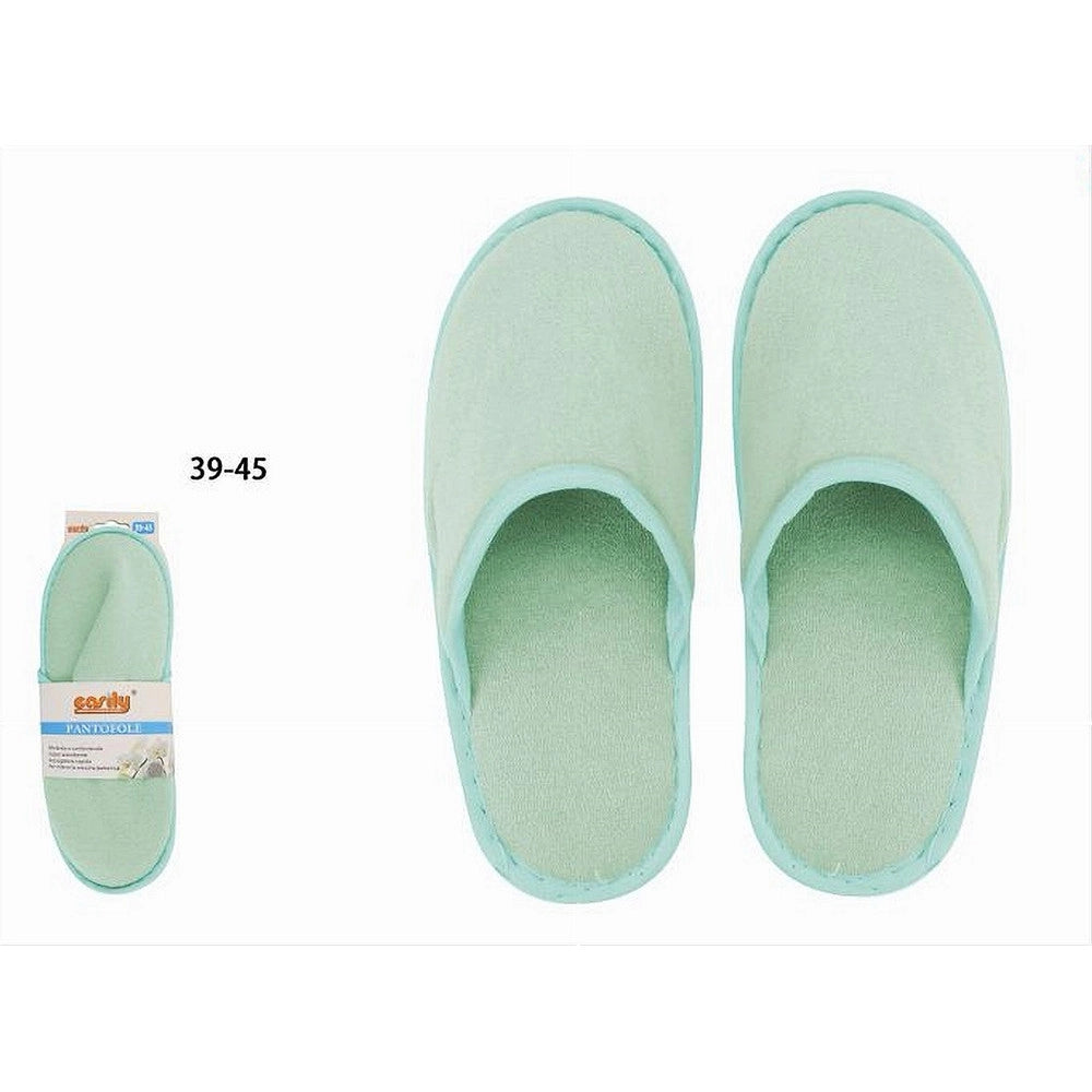 Trade Shop - Coppia Pantofole Ciabatte Bagno Chiuse Tessuto Verde Taglia 39-45 Stanza 79692 -