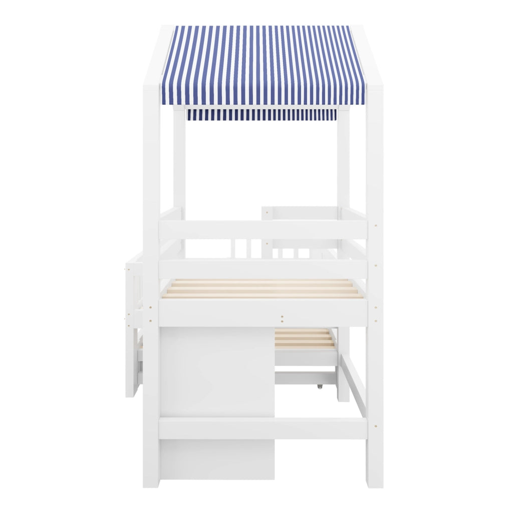 Letto per bambini a casetta con letto estraibile e cassetti bianco