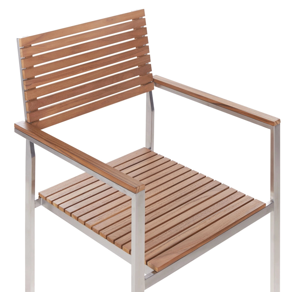 Set da pranzo da giardino da 7 pezzi in legno di teak chiaro con struttura in metallo argento 6 sedie
