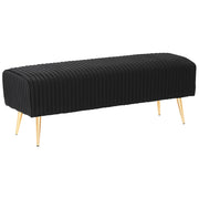 Panca Velluto Nero Imbottito Gambe In Metallo dorato 118 cm Glamour Soggiorno Camera Da Letto Corridoio