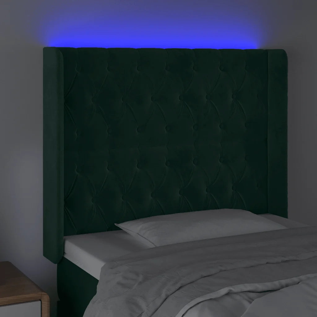 Testiera a LED Verde Scuro 103x16x118/128 cm in Velluto 3124429