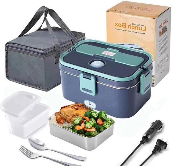 Lunchbox elettrica 18 l 3-in-1 - Acciaio inossidabile - Riscaldatore portatile di cibo - 60 W - 12 V 24 V 220 V - Bento box elettrici - Set di accessori e tasca - Uso auto ufficio casa campeggio.