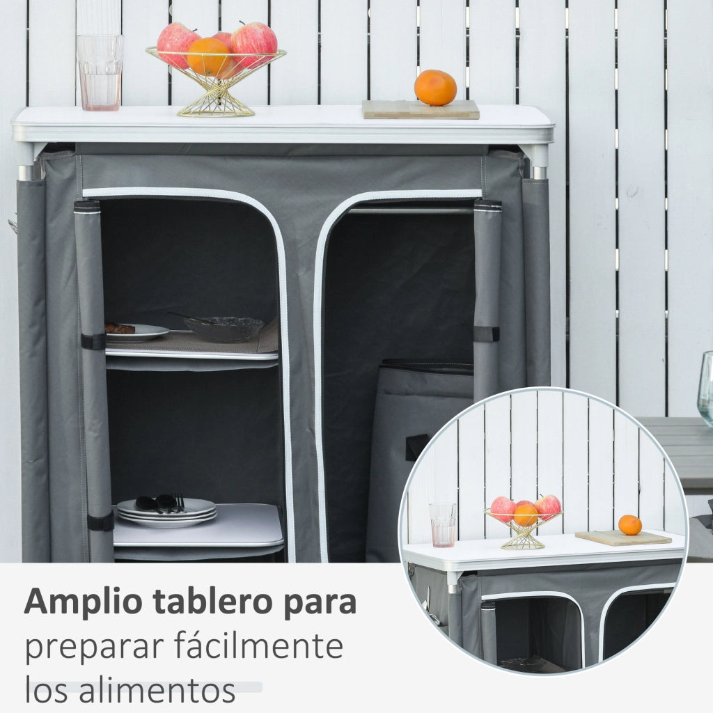 Armadio pieghevole per esterno con ripiani e borsa da trasporto ¨C zephmum ¨C grigio 96x49.5x104 cm