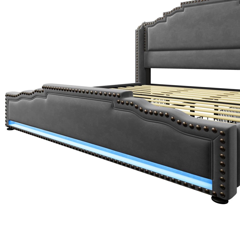 Letto con Cassetti 180x200 cm; Letto Matrimoniale - 4 Cassetti; USB; Type-C e LED
