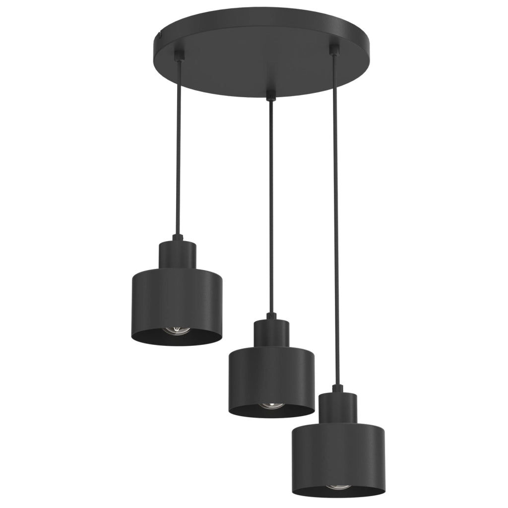 Lampada sospensione Parkla 3xE27 nera cilindrica
