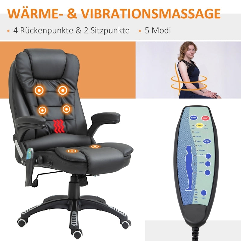 Sedia da ufficio ergonomica con massaggio e riscaldamento girevole a 360° in pelle rigenerata nera