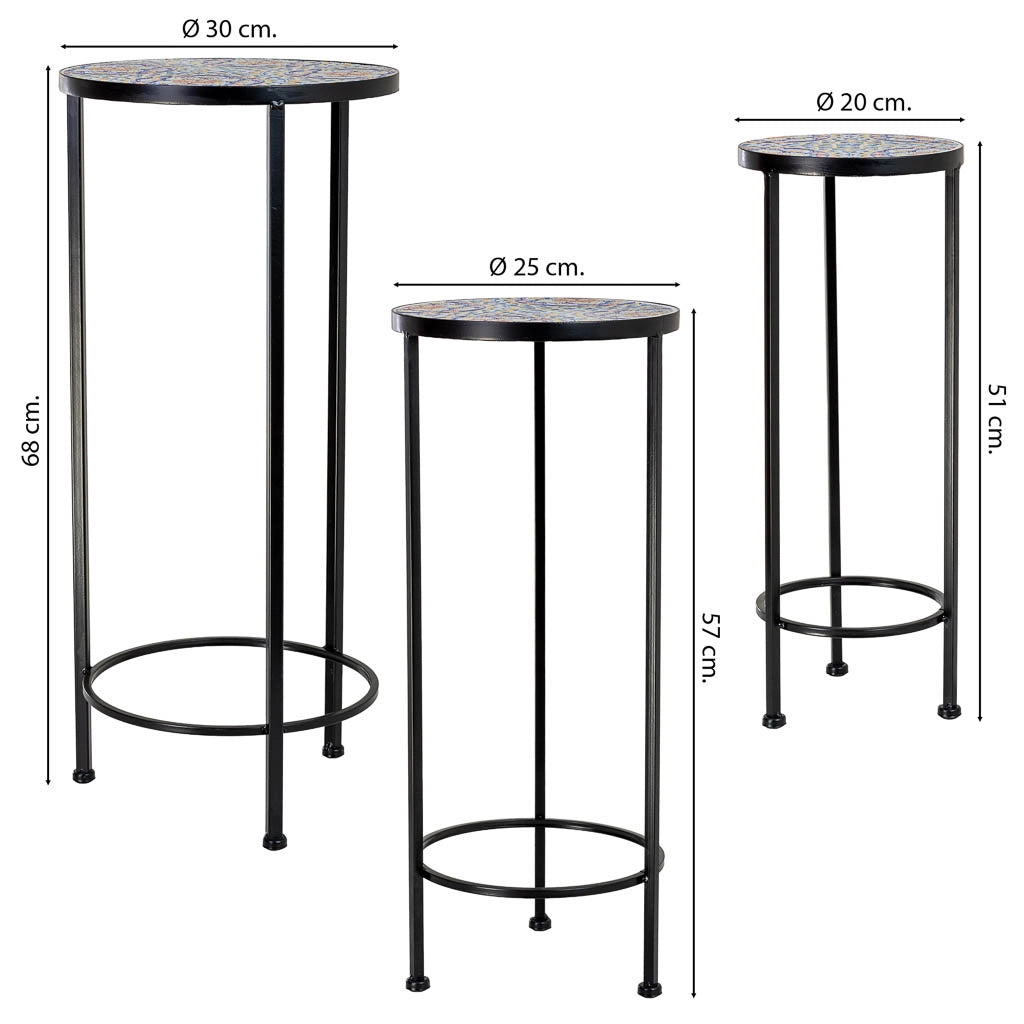 Set di 3 supporti, mosaico Arancione e ferro battuto, P30x68h-P25x57h-