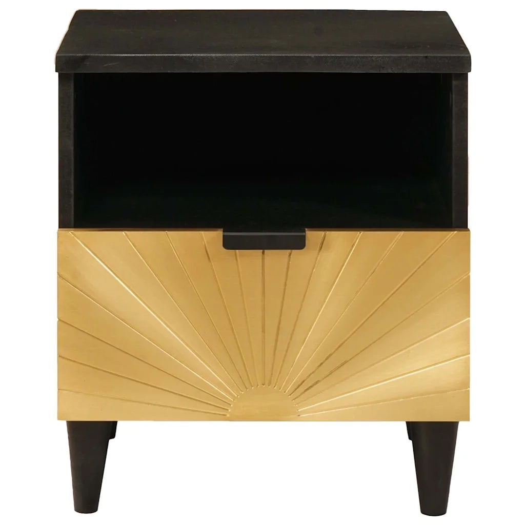 vidaXL Comodino Nero e Oro 40 x 33 x 46 cm legno massello di mango