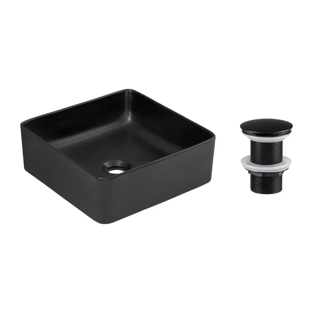 Lavabo da appoggio quadrato 37x37 cm nero opaco con piletta click-clack nera inclusa