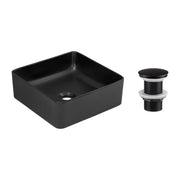 Lavabo da appoggio quadrato 37x37 cm nero opaco con piletta click-clack nera inclusa