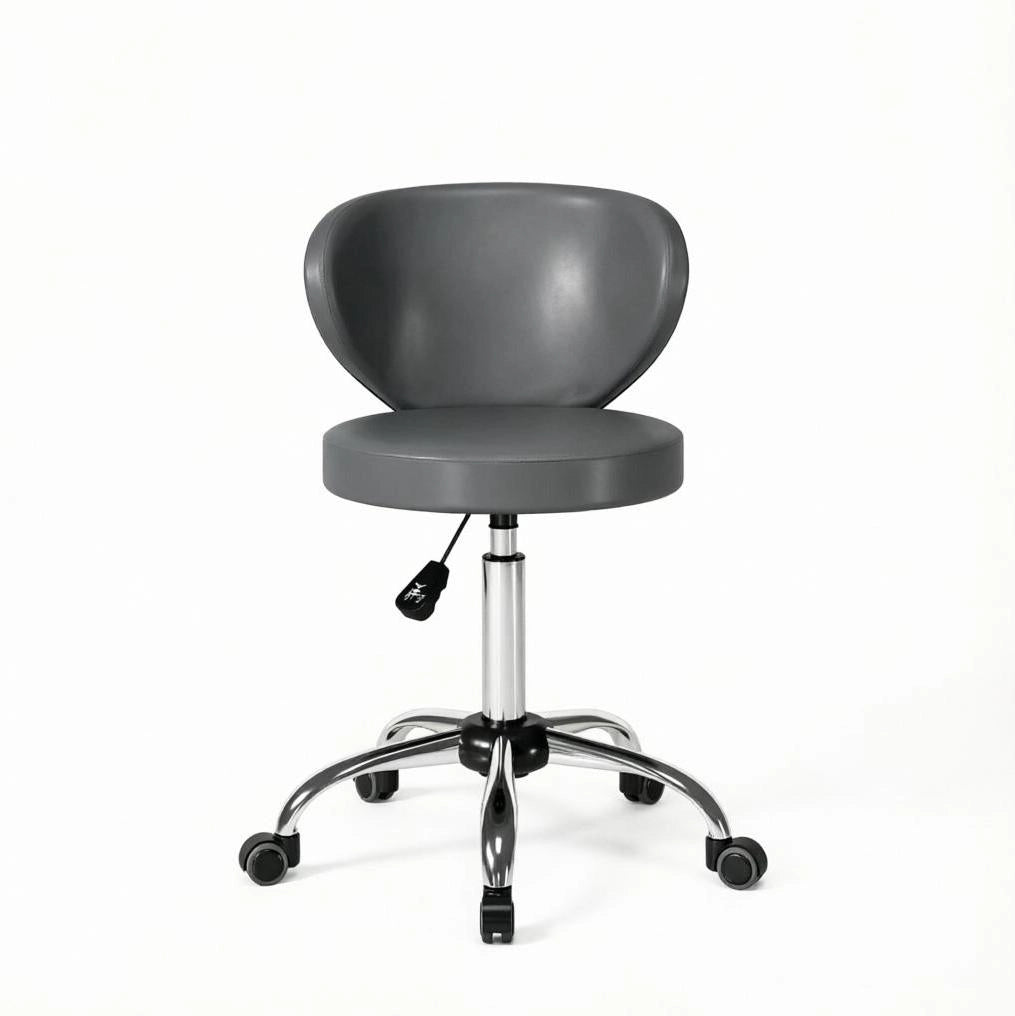 Sgabello girevole ULEVR con schienale, altezza regolabile 51-66 cm, ruote in PU, grigio e argento