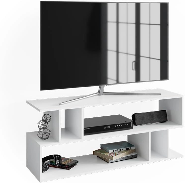 Mobile tv Karel, Bianco, 120 x 50.6 cm, adatto come supporto TV con ripiani aperti