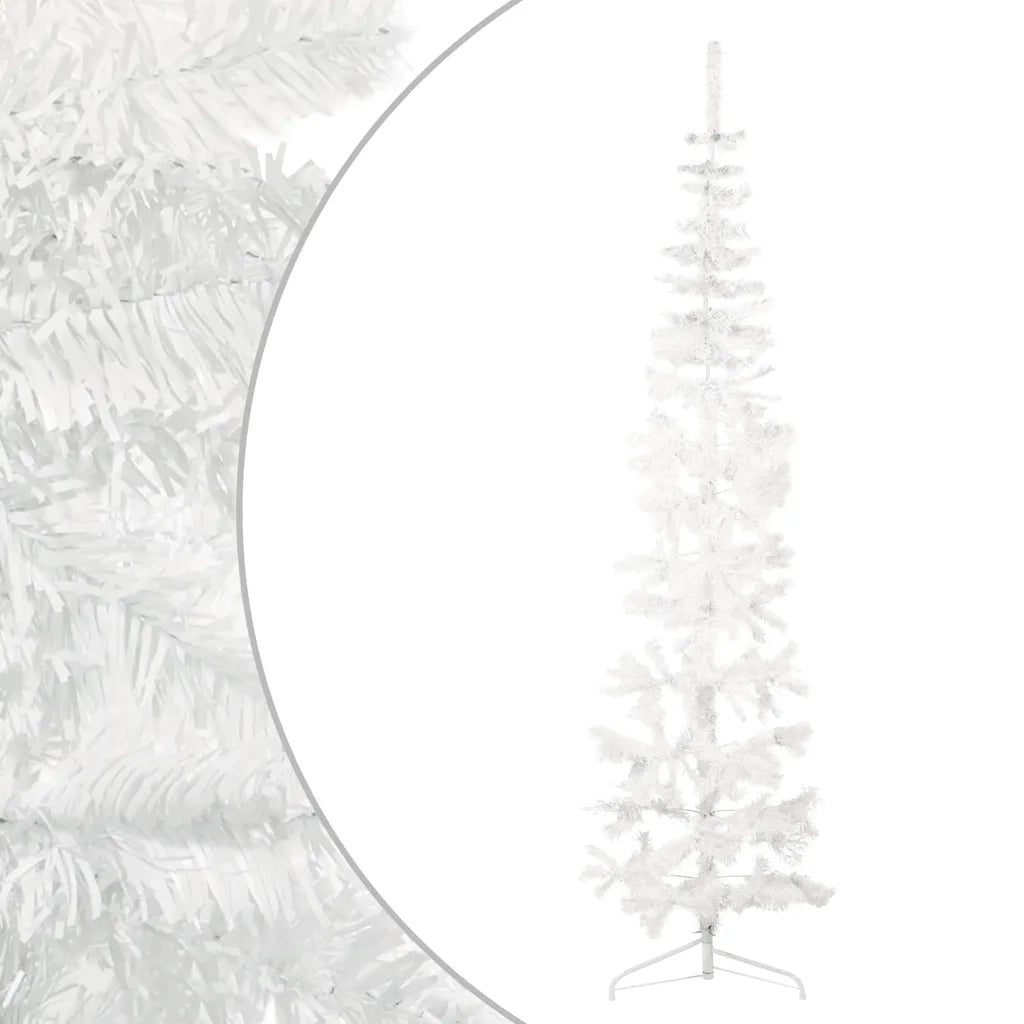 Albero Natale | Decorazioni natalizie Artificiale Sottile a Met¨¤ Supporto Bianco 210 cm