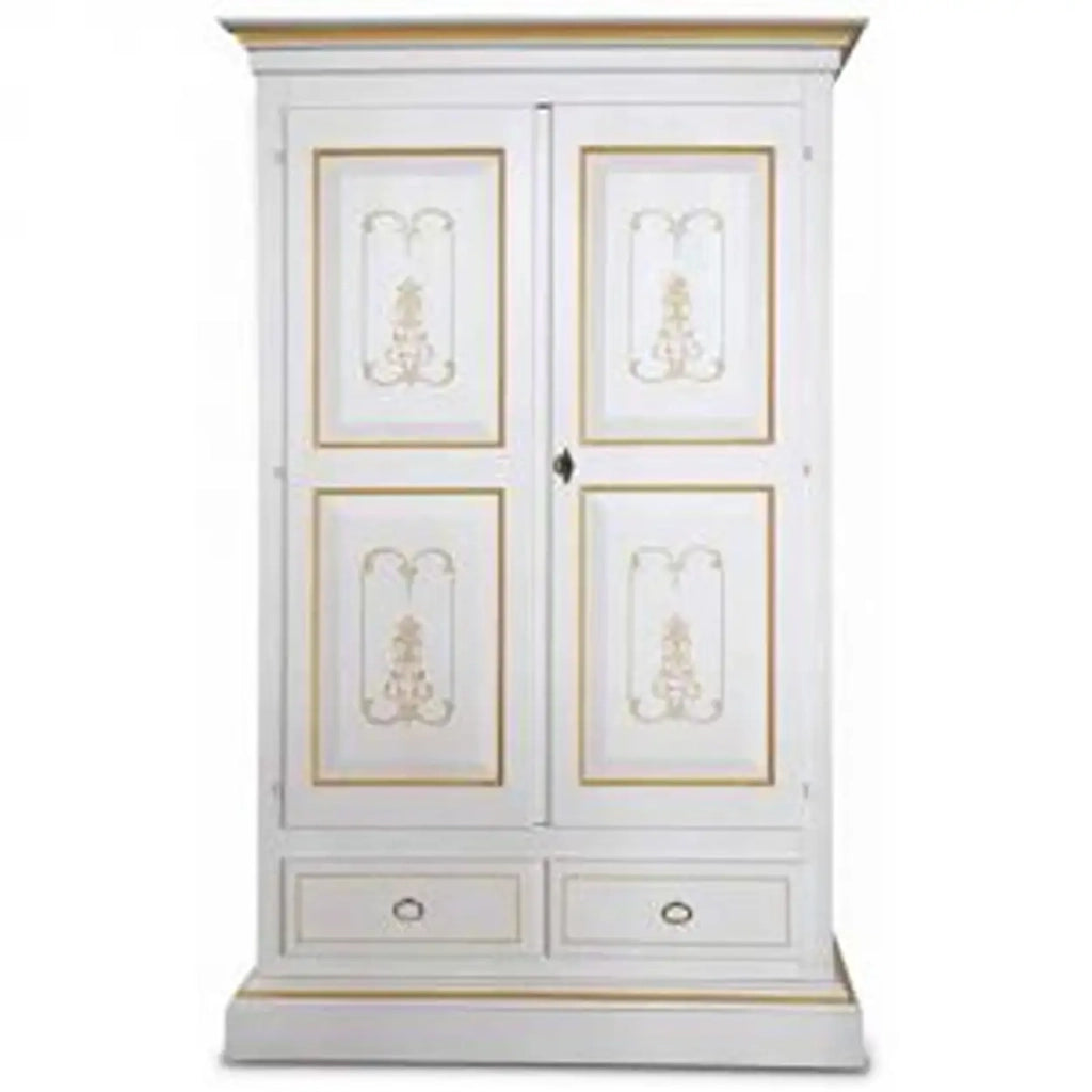 Armadio Verona in legno Shabby chicbianco decorato filo ocra