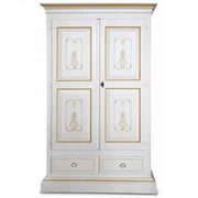 Armadio Verona in legno Shabby chicbianco decorato filo ocra