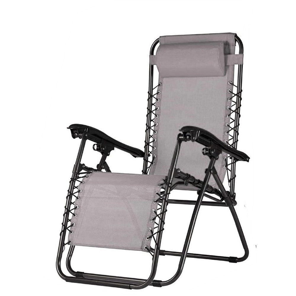 Trade Shop - Sdraio Sedia In Textilene Pieghevole Multiposizione Reclinabile Giardino Con Poggiatesta - Grigio Chiaro