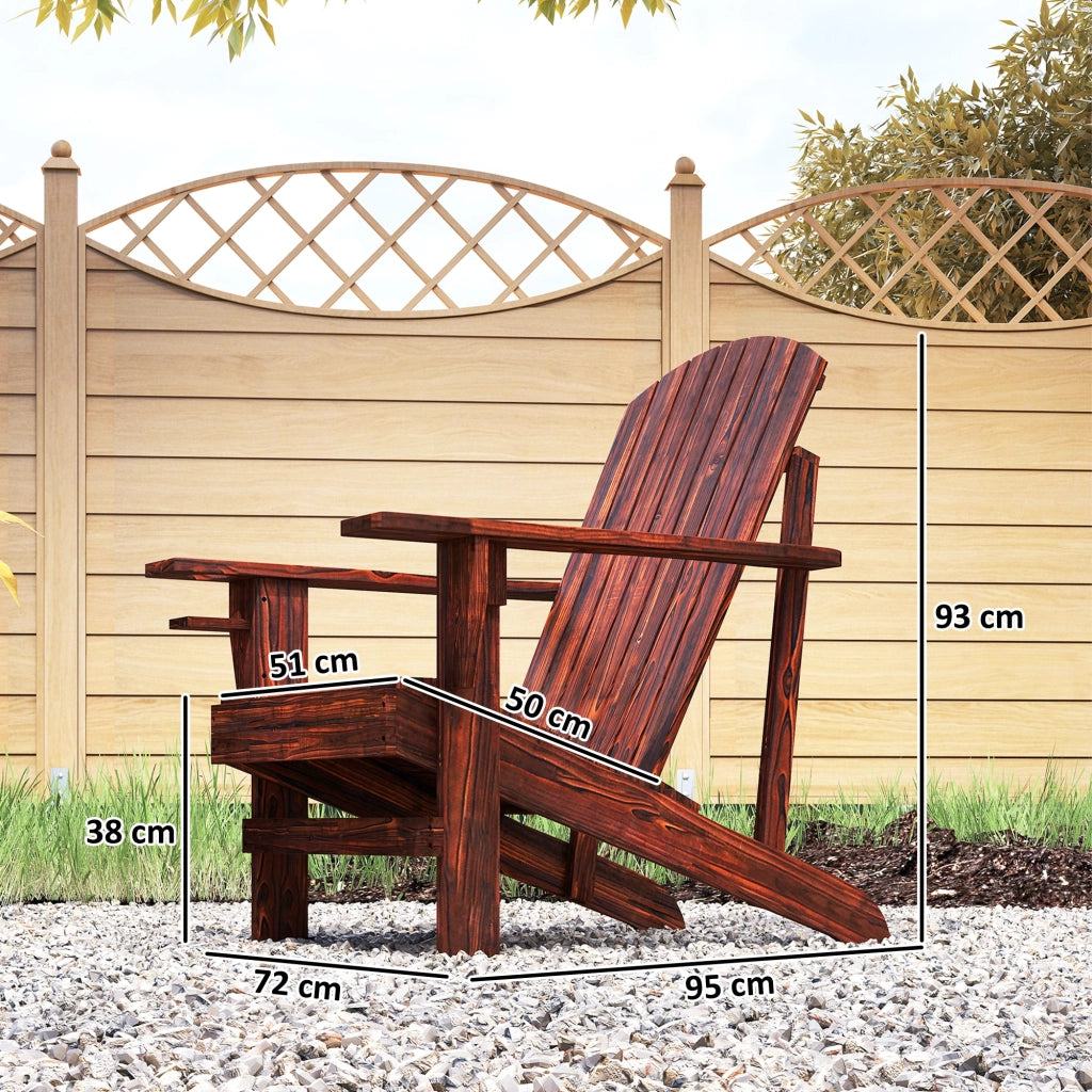 Poltrona Adirondack in legno carbonizzato con portabicchieri; 72 x 95 x 93 cm; poltrona da balcone resistente