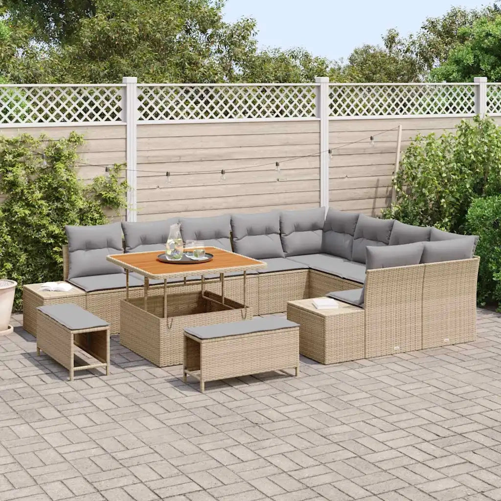 Set Divano da Giardino con cuscino 12 pcs Beige polyrattan 3362817