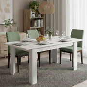 Tavolo allungabile Abudula, Tavolo per sala da pranzo allungabile, Tavolo da pranzo estensibile con allunga, cm 140/190x90h78, Bianco