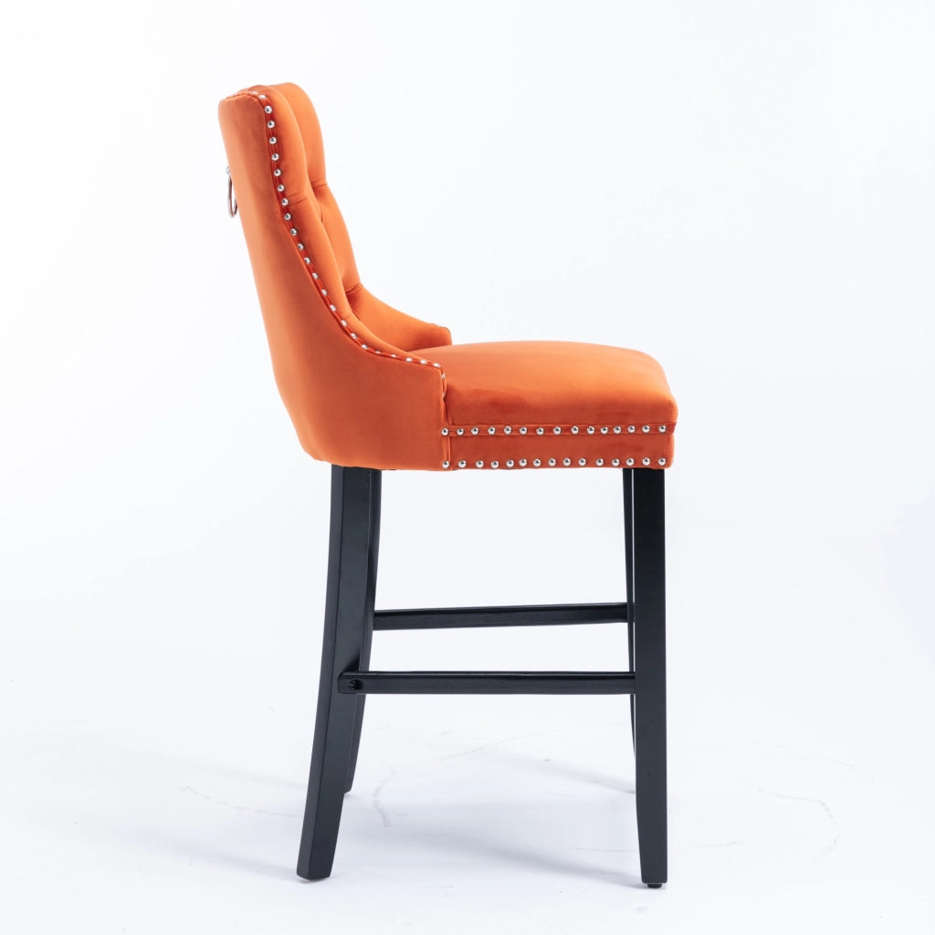 Sgabelli da Bar Velluto Imbottiti con Bottoni e Gambe in Legno ¨C MINIMAL ¨C Set di 2, Arancione