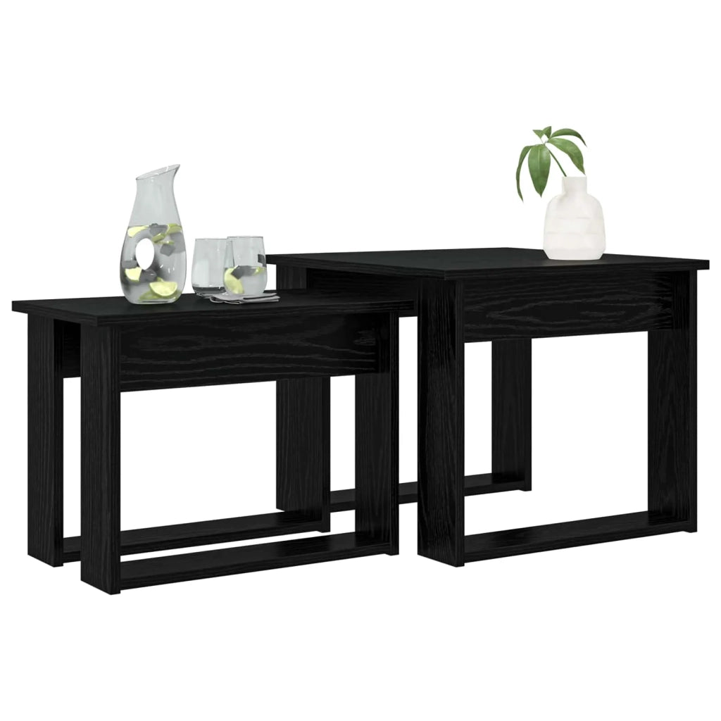 Set di Tavolini da Caffè 2 pcs Rovere Nero Legno multistrato