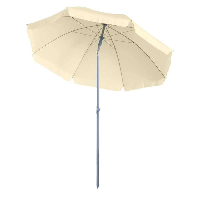 OMBRELLONE PORTATILE 220 CM CON TETTUCCIO INCLINABILE IN POLIESTERE BIANCO CREMA