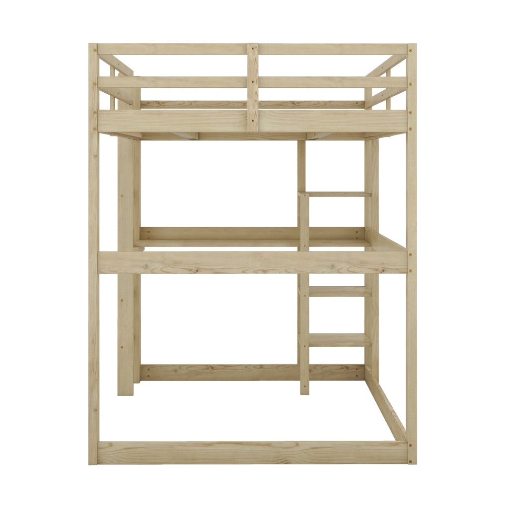 Letto a soppalco 140x200 cm con scrivania e 4 vani in legno di pino; colore naturale